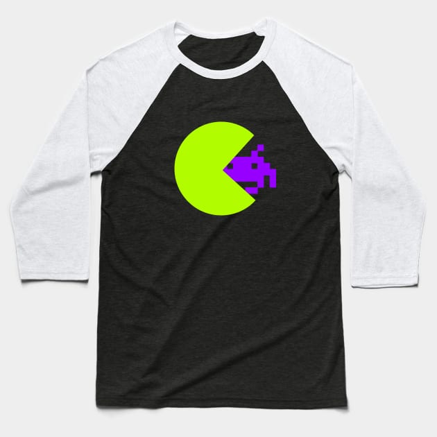 PACMAN vs SPACE INVADER GREEN NEON Baseball T-Shirt by BITLY